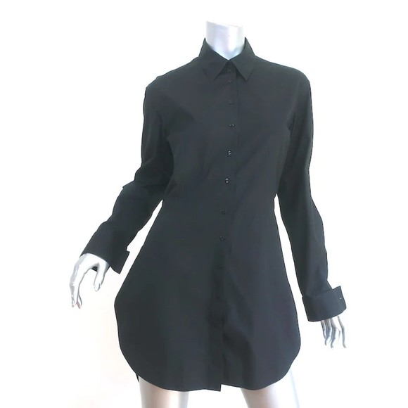 Alaia Dresses & Skirts - Alaia Shirtdress Black Gathered Cotton Size 42 Long Sleeve Mini Dress